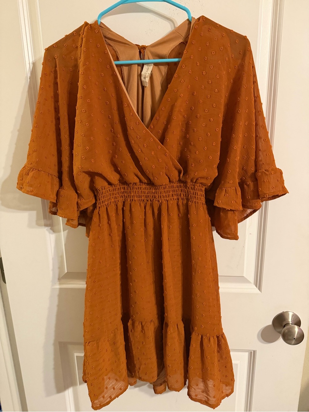 Altar'd State Rust Orange Swiss Dot Ruffle Mini Dress size small